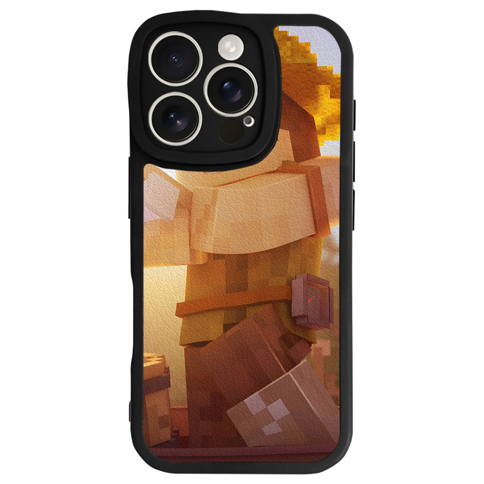 （画像用） マインクラフト ブロックの世界 Minecraft MC Block world 【iPhone 16シリーズ対応】シリコンスマホケース（レザー調） 材質：シリコン